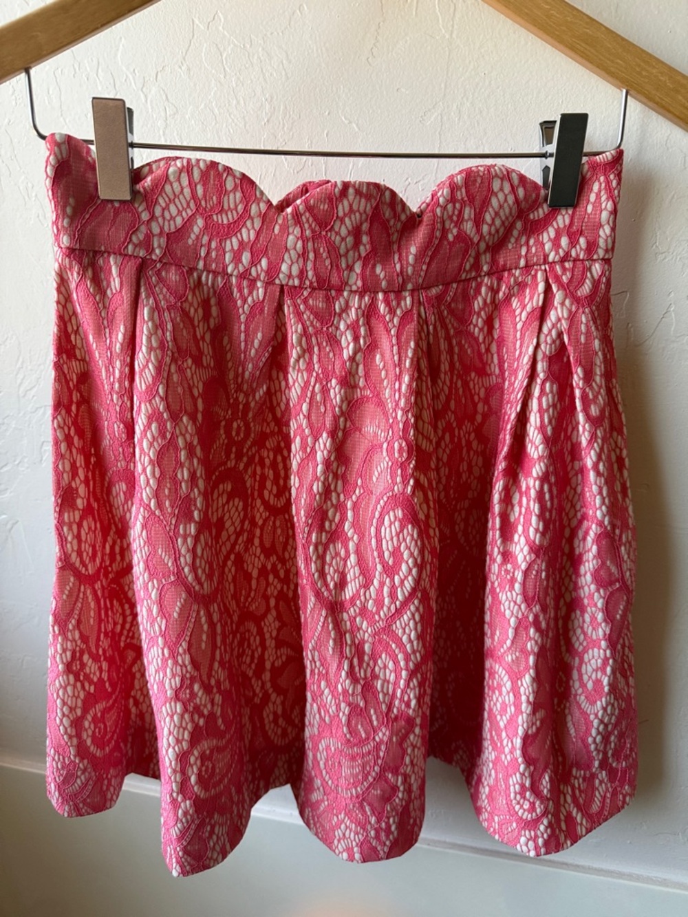 Blue Rain Pink Lace Overlay Scalloped High Waist Skirt - Small Boho boutique